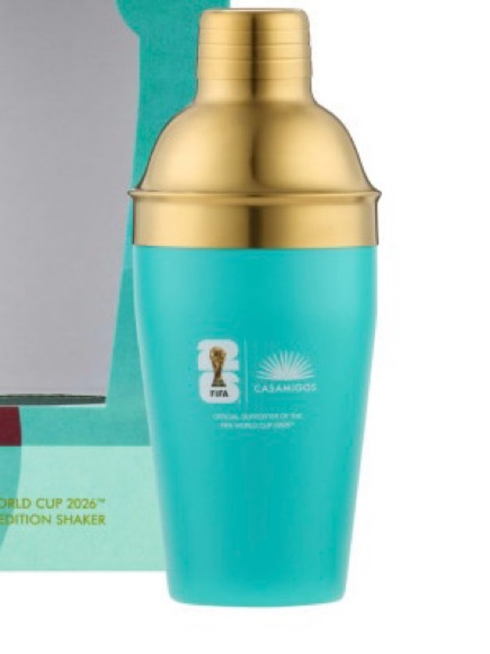 FIFA World Cup 2026 Turquoise and Gold Stainless Cocktail Shaker by Casa Amigos